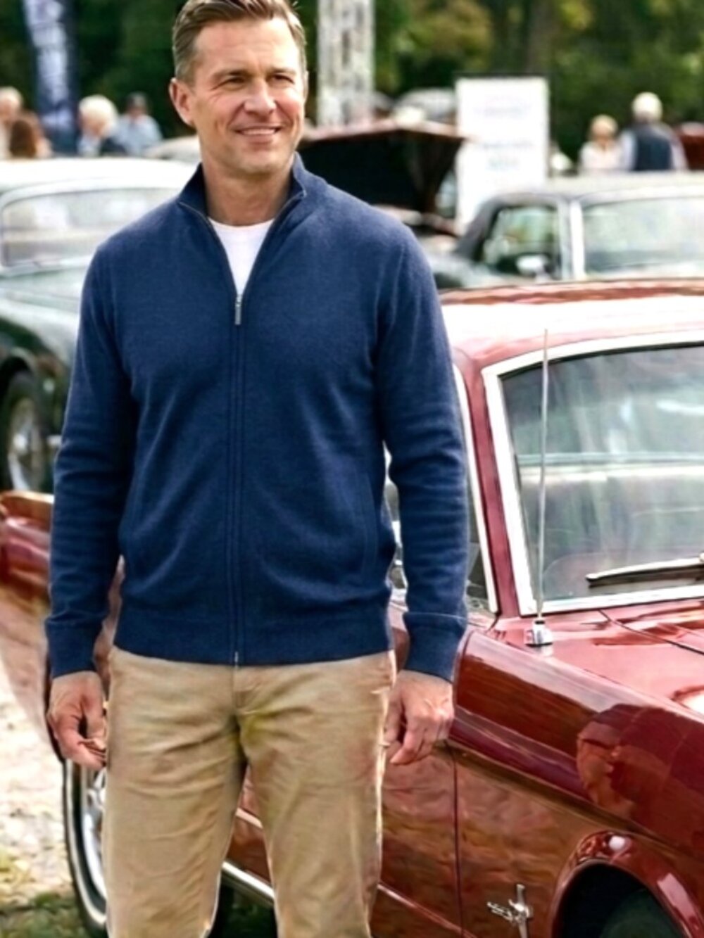 Lands End Men's Sweatshirt XL Navy Full Zip 100% Cotton